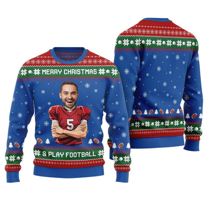 Custom Face Football Player Funny Christmas Sweater For Men