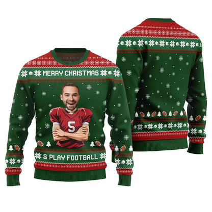 Custom Face Football Player Funny Christmas Sweater For Men