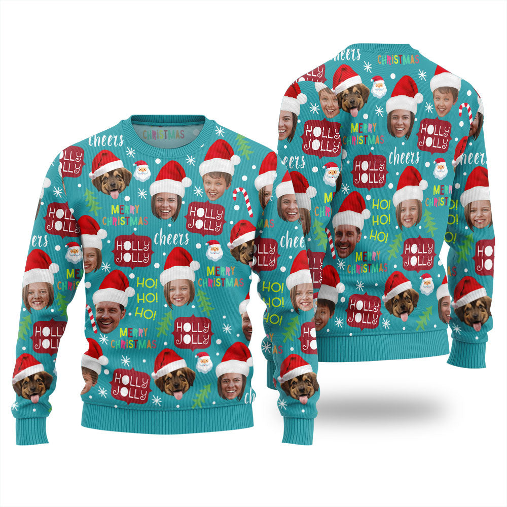 Custom Face For Family And Pet Holly Jolly Christmas Sweater