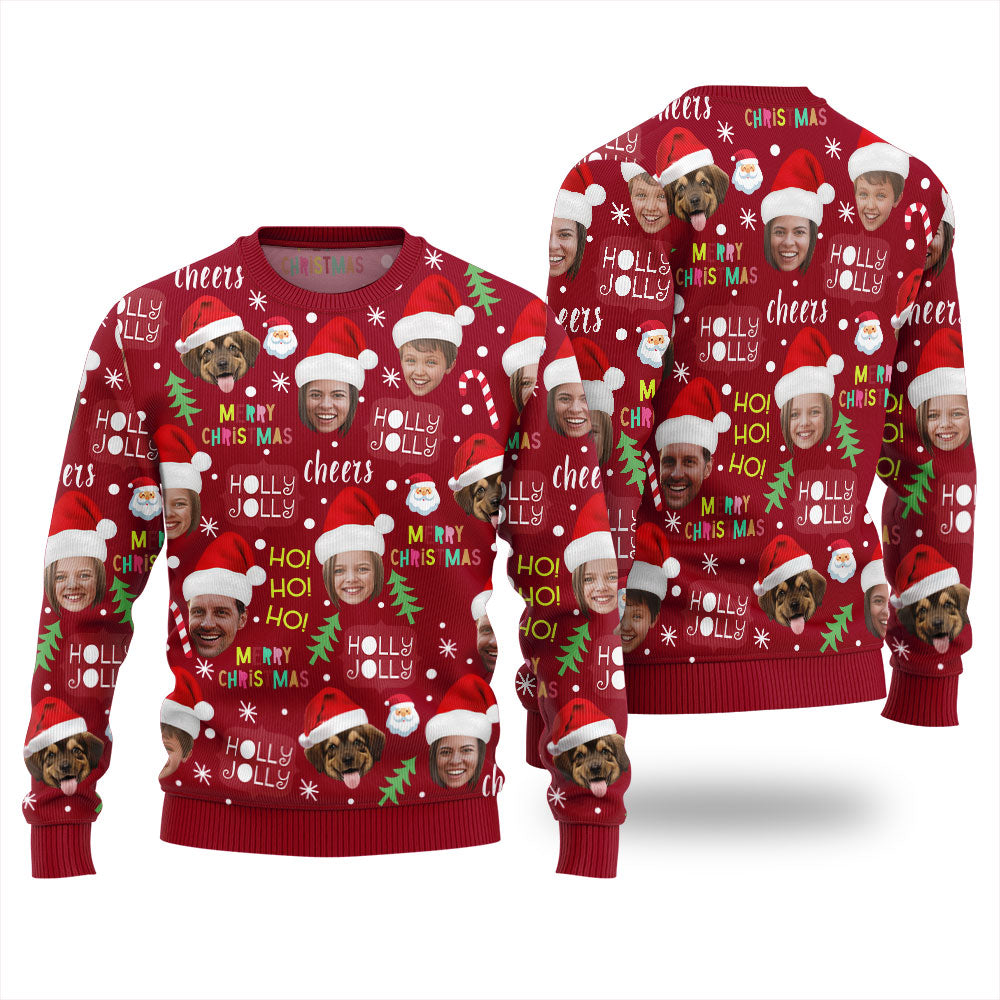 Custom Face For Family And Pet Holly Jolly Christmas Sweater