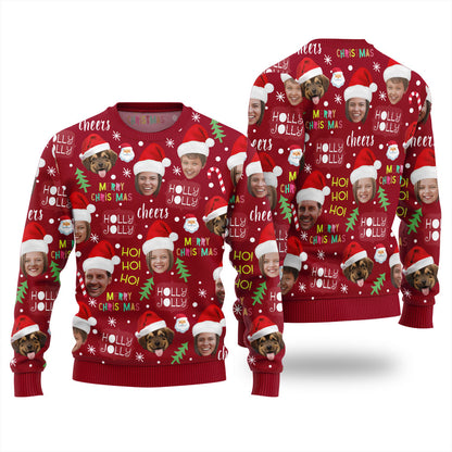 Custom Face For Family And Pet Holly Jolly Christmas Sweater