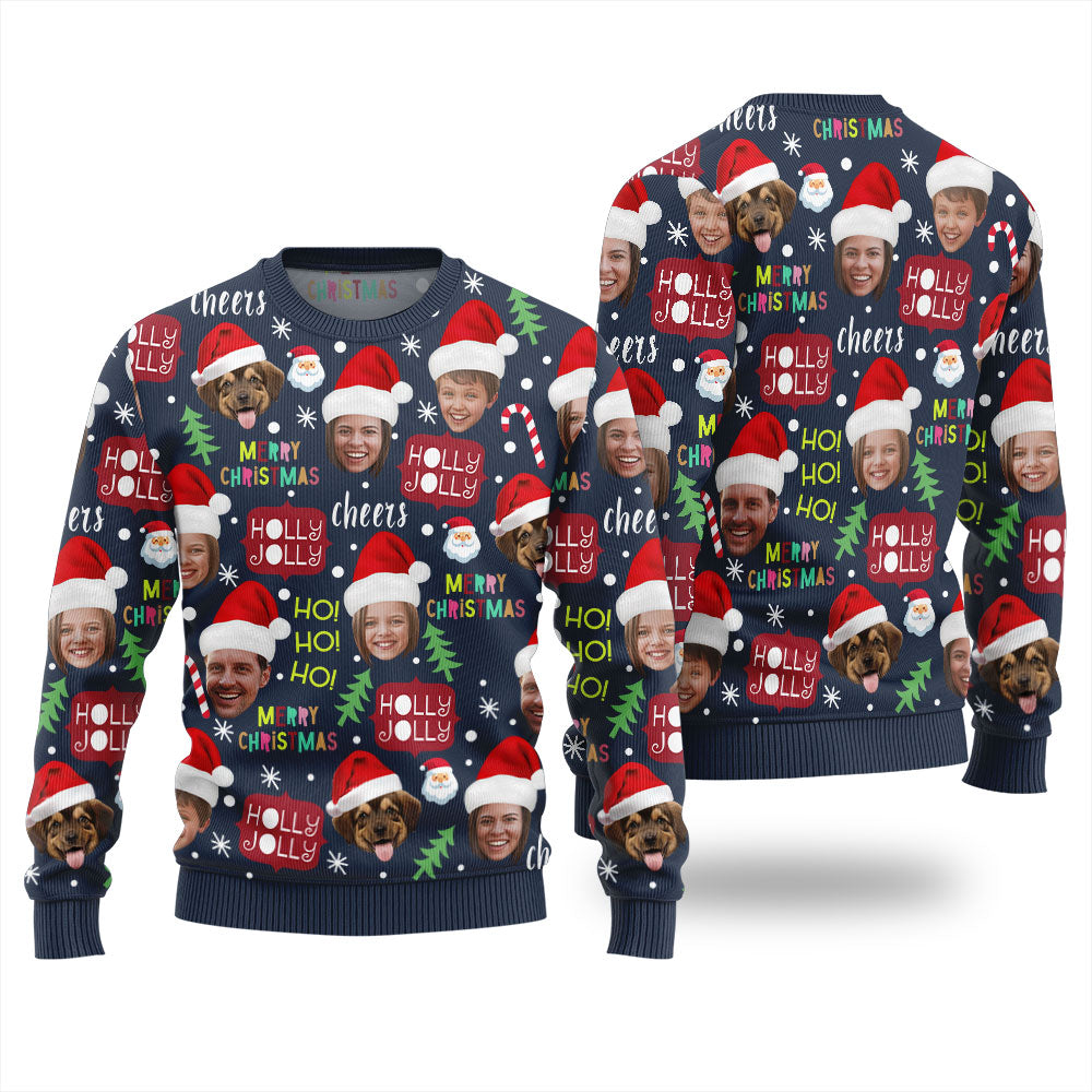 Custom Face For Family And Pet Holly Jolly Christmas Sweater