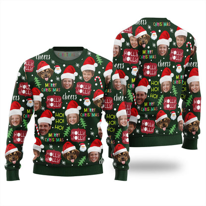 Custom Face For Family And Pet Holly Jolly Christmas Sweater