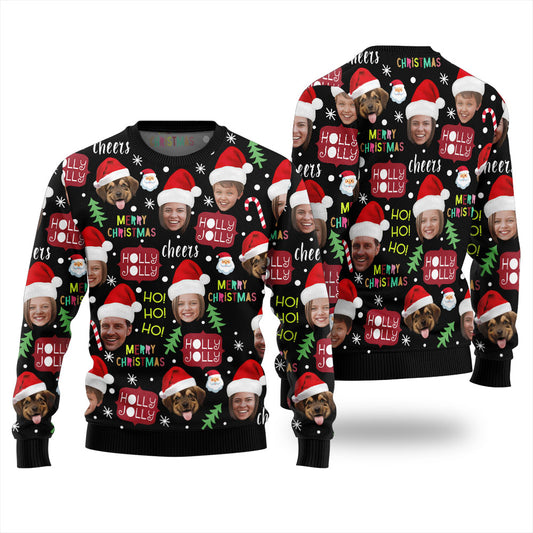 Custom Face For Family And Pet Holly Jolly Christmas Sweater