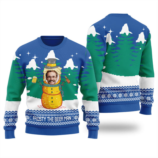 Custom Face Frosty Beer Christmas Sweater Women