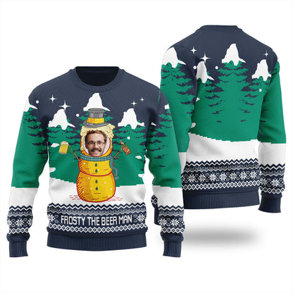 Custom Face Frosty Beer Christmas Sweater Women