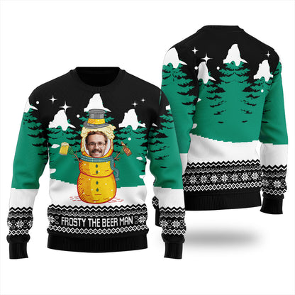Funny Frosty Beer Man Custom Face Mens Christmas Sweater