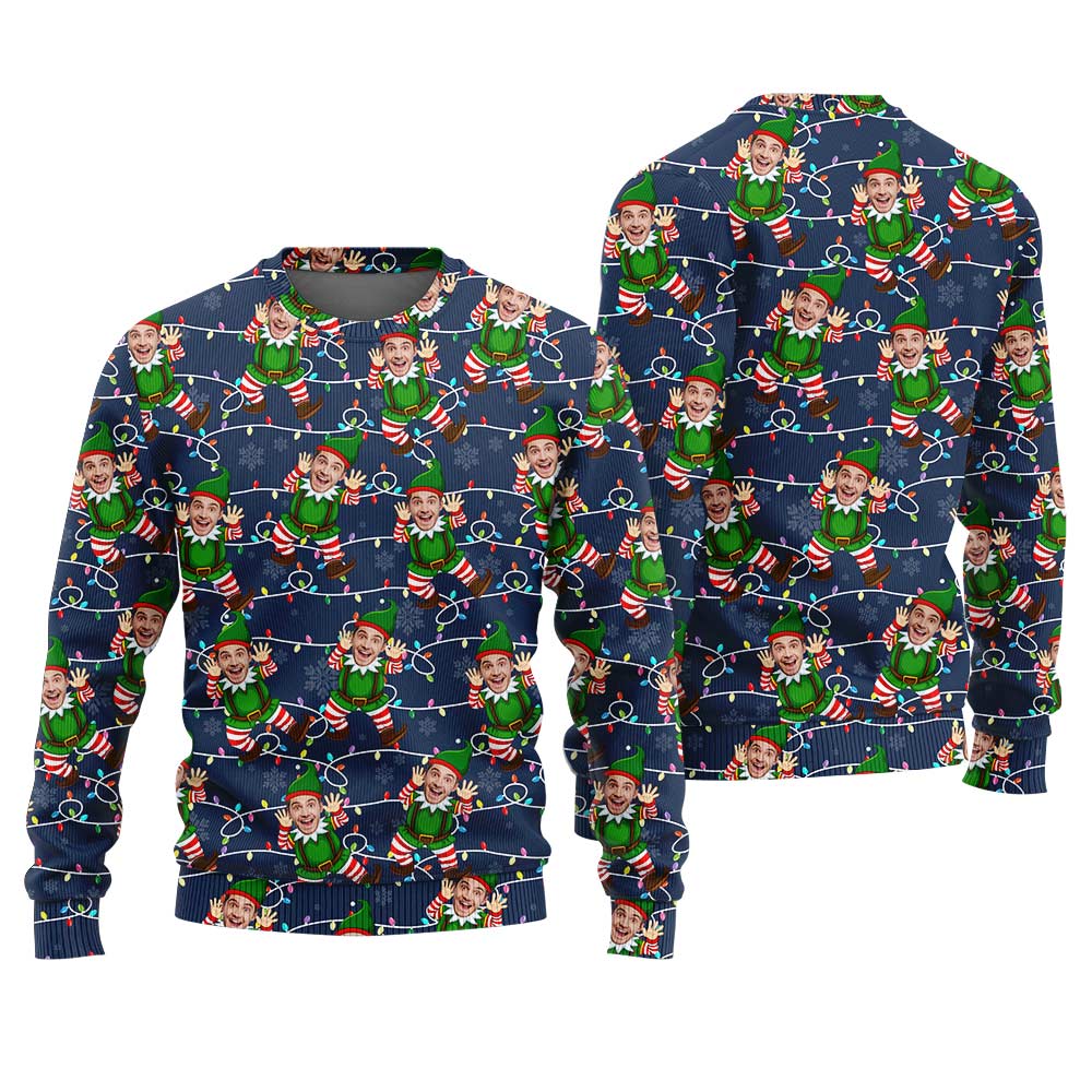 Custom Face Funny Christmas Sweater Navy