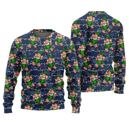 Custom Face Funny Christmas Sweater Navy