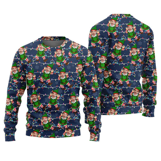 Custom Face Funny Christmas Sweater Navy