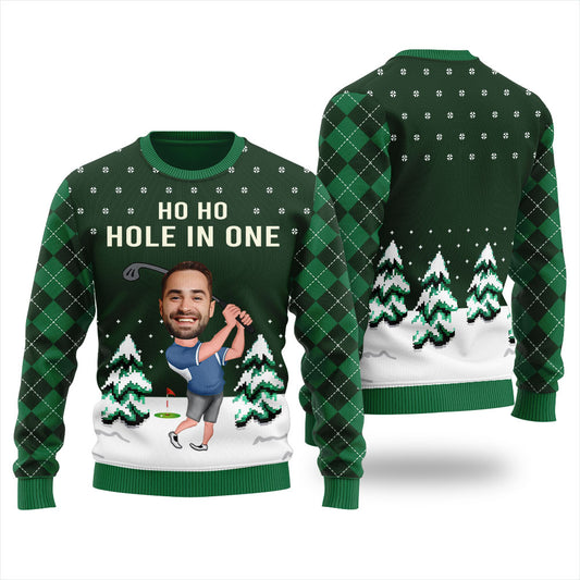 Custom Face Golf Player Funny Christmas Pullover Green