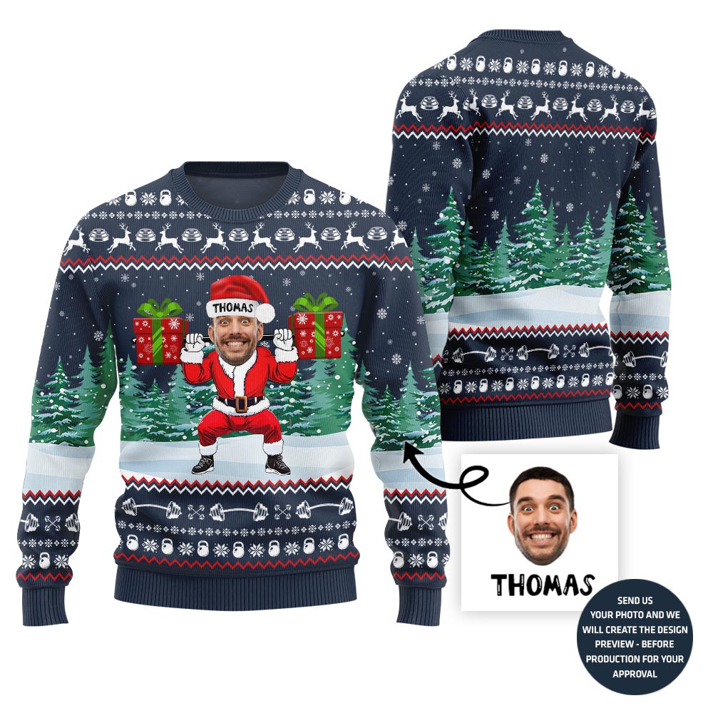 Custom Face Gym Ugly Xmas Sweater