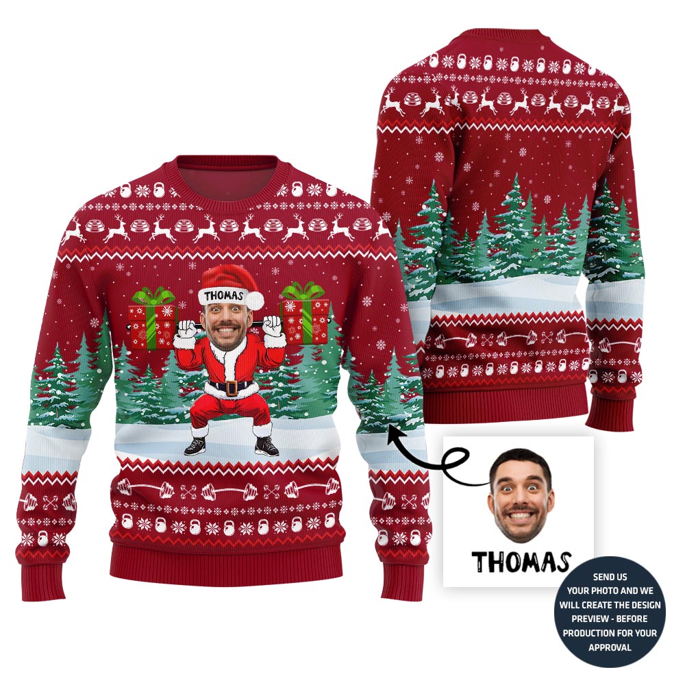 Custom Face Gym Ugly Xmas Sweater