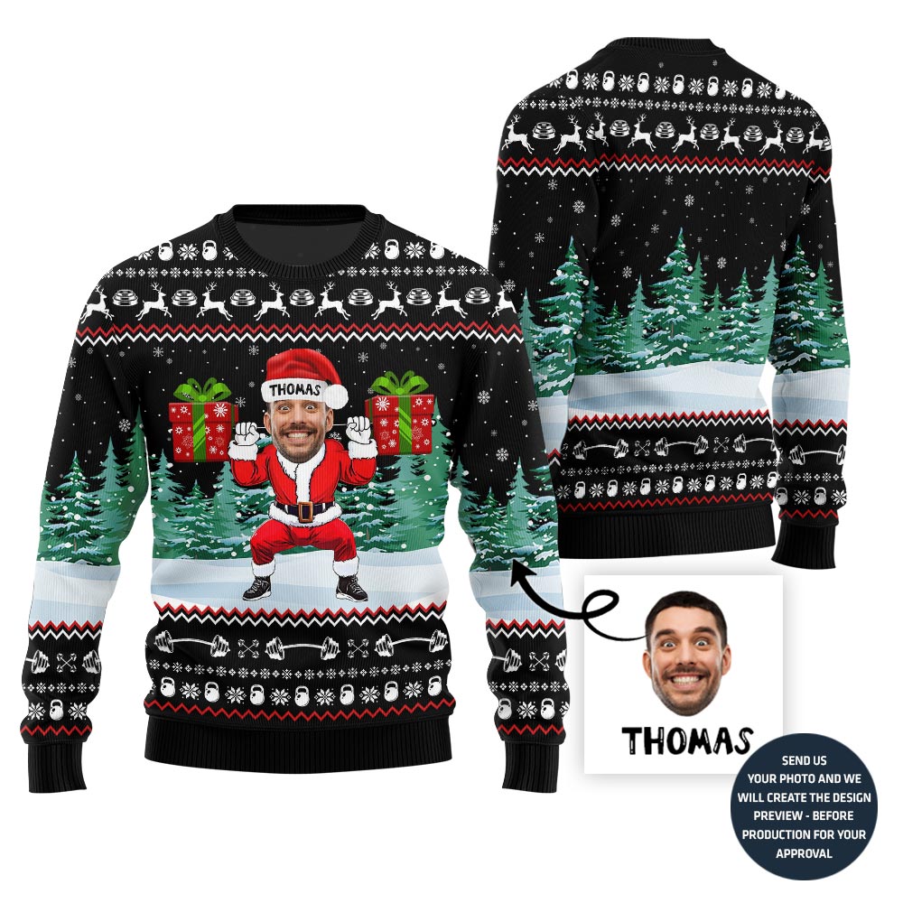 Custom Face Gym Ugly Xmas Sweater