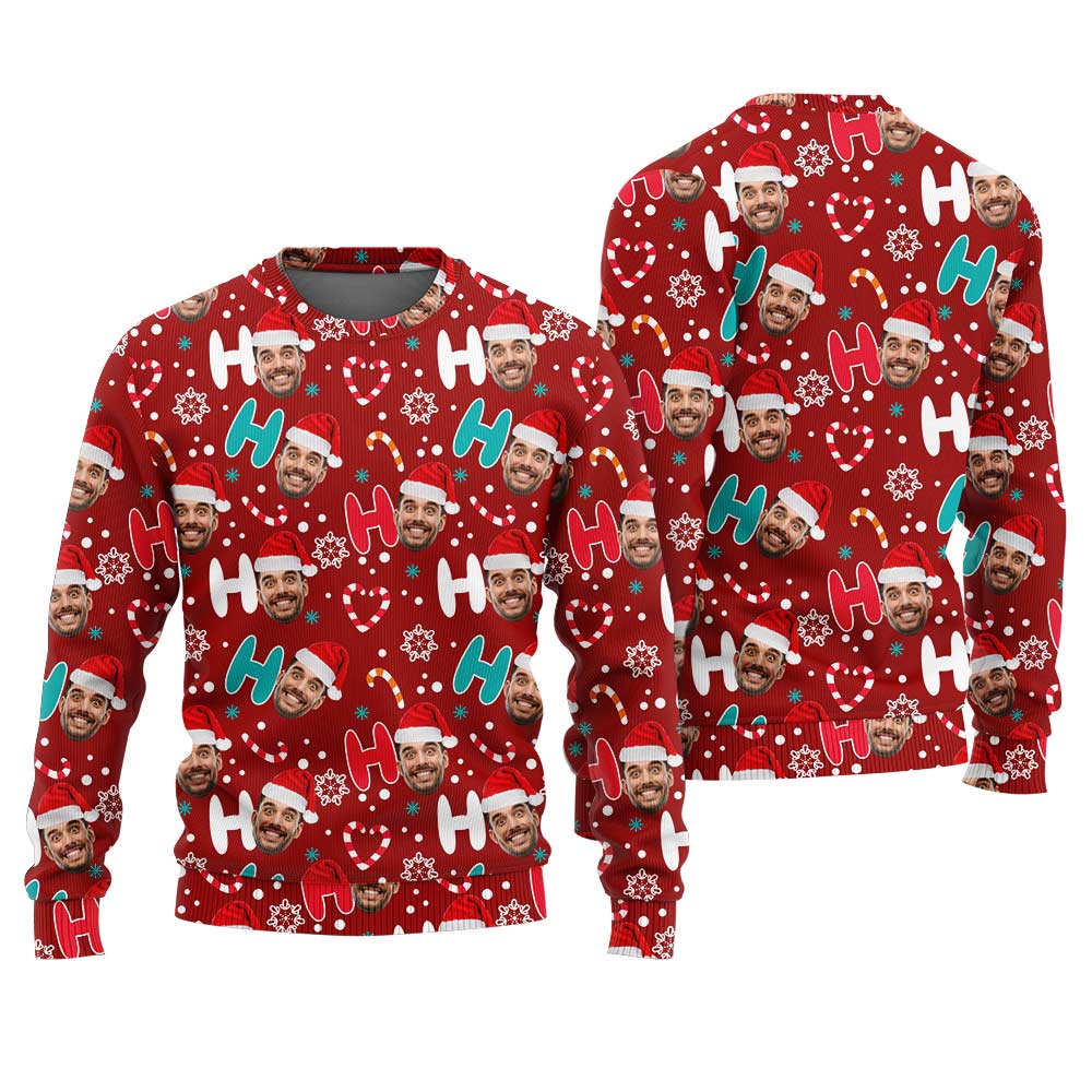 Custom Face HO HO HO Santa Ugly Christmas Sweater