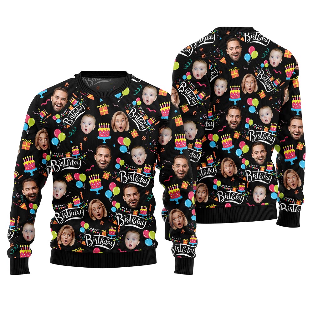 Custom Face Happy Birthday Christmas Sweater