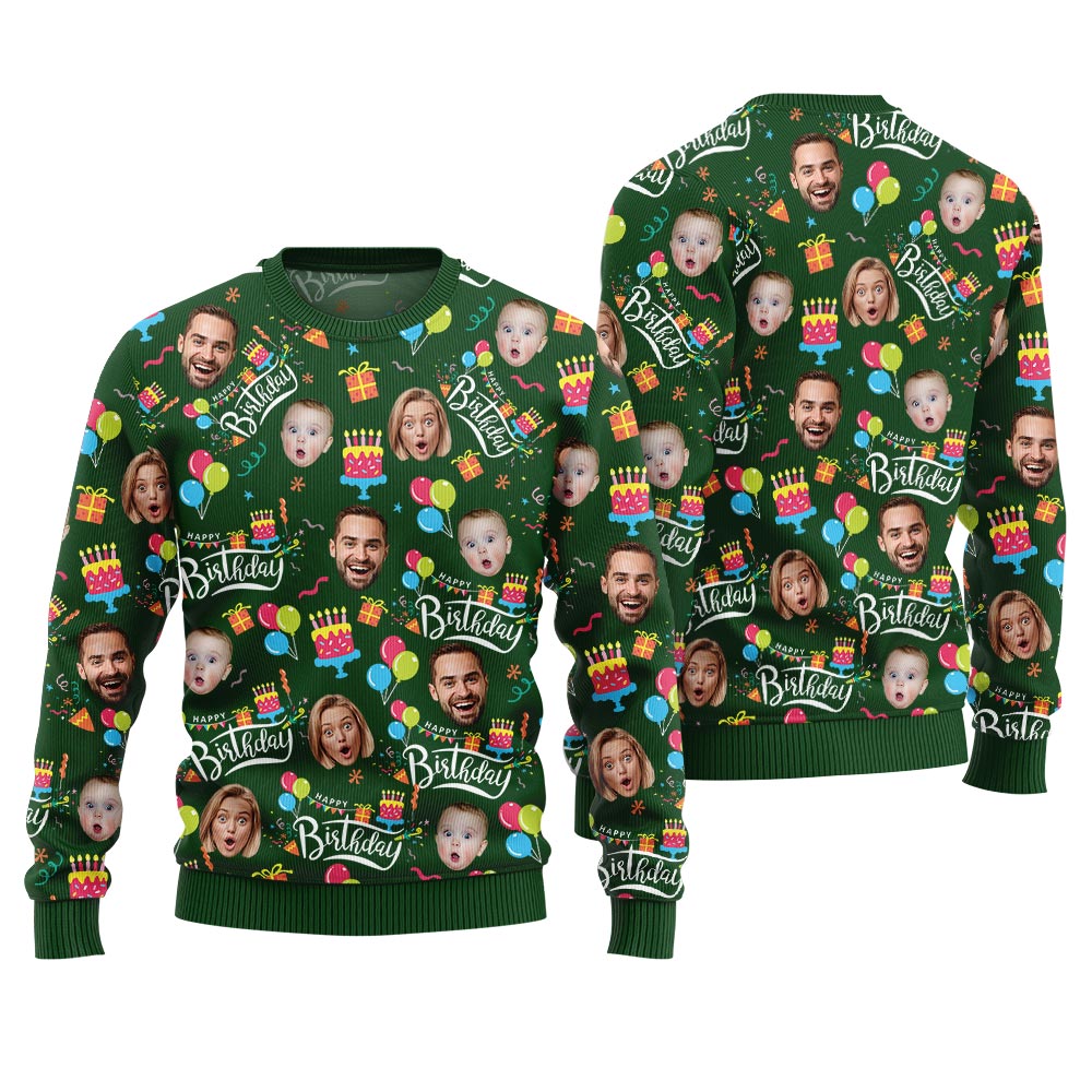 Custom Face Happy Birthday Christmas Sweater