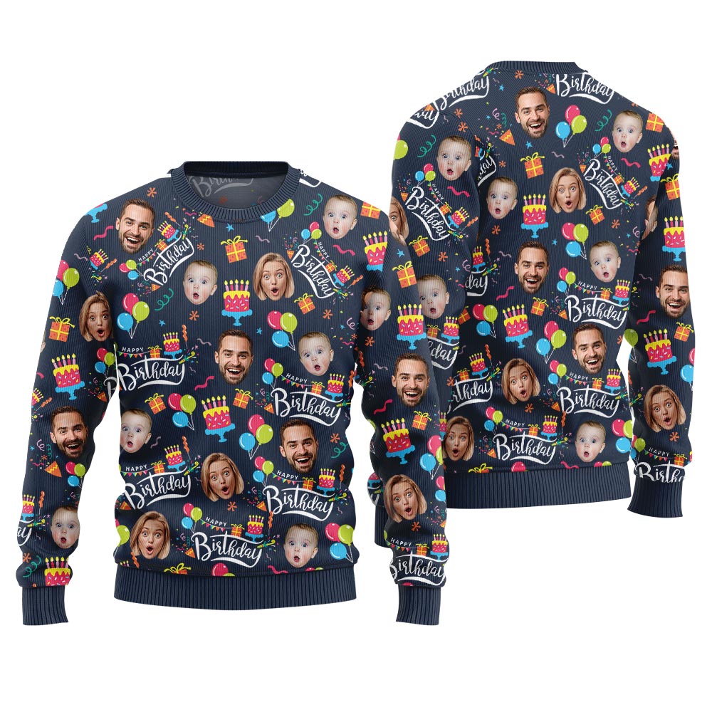Custom Face Happy Birthday Christmas Sweater