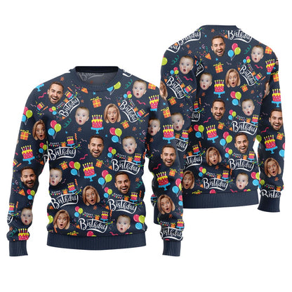 Custom Face Happy Birthday Christmas Sweater