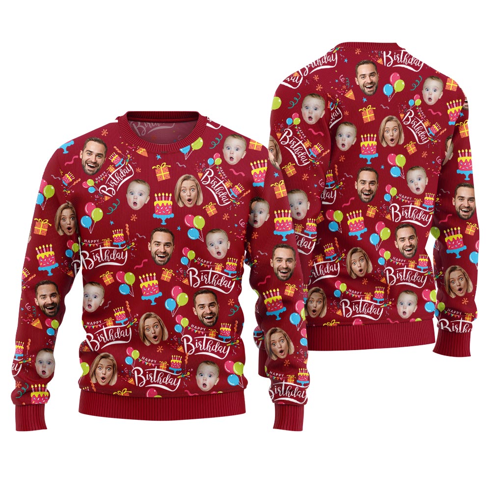 Custom Face Happy Birthday Christmas Sweater