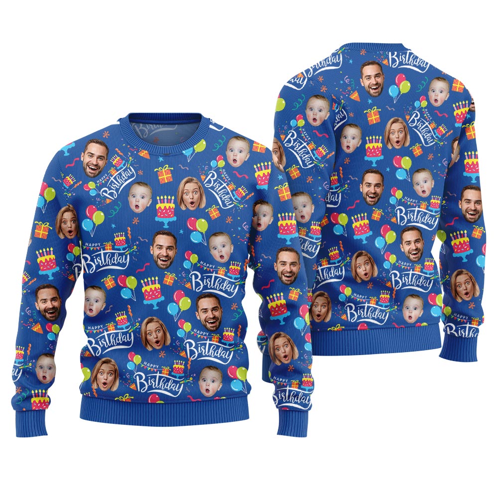 Custom Face Happy Birthday Christmas Sweater