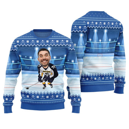 Custom Face Hockey Player Funny Ugly Christmas Sweater Men