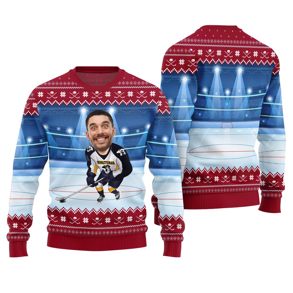 Custom Face Hockey Player Funny Ugly Christmas Sweater Men