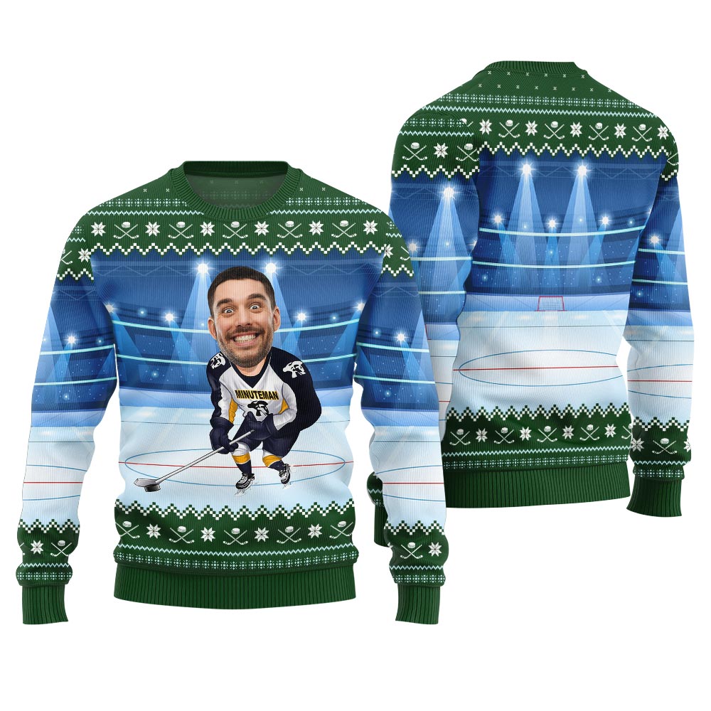 Custom Face Hockey Player Funny Ugly Christmas Sweater Men