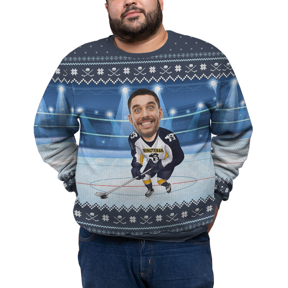 Custom Face Hockey Player Plus Size Christmas Sweater