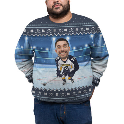 Custom Face Hockey Player Plus Size Christmas Sweater