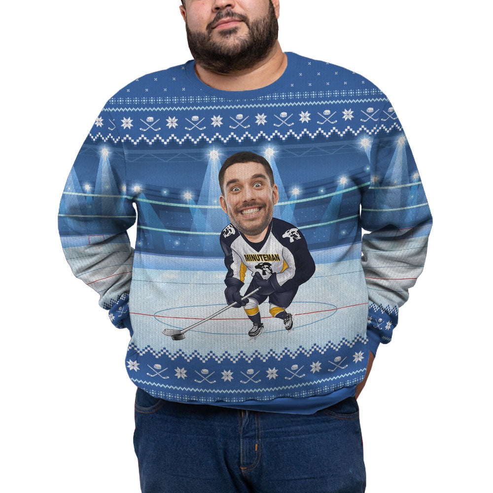 Custom Face Hockey Player Plus Size Christmas Sweater