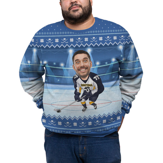 Custom Face Hockey Player Plus Size Christmas Sweater