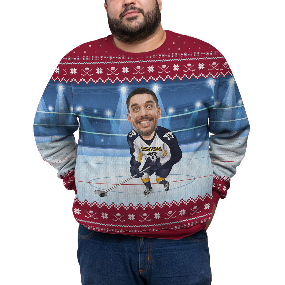Custom Face Hockey Player Plus Size Christmas Sweater