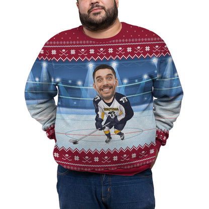 Custom Face Hockey Player Plus Size Christmas Sweater