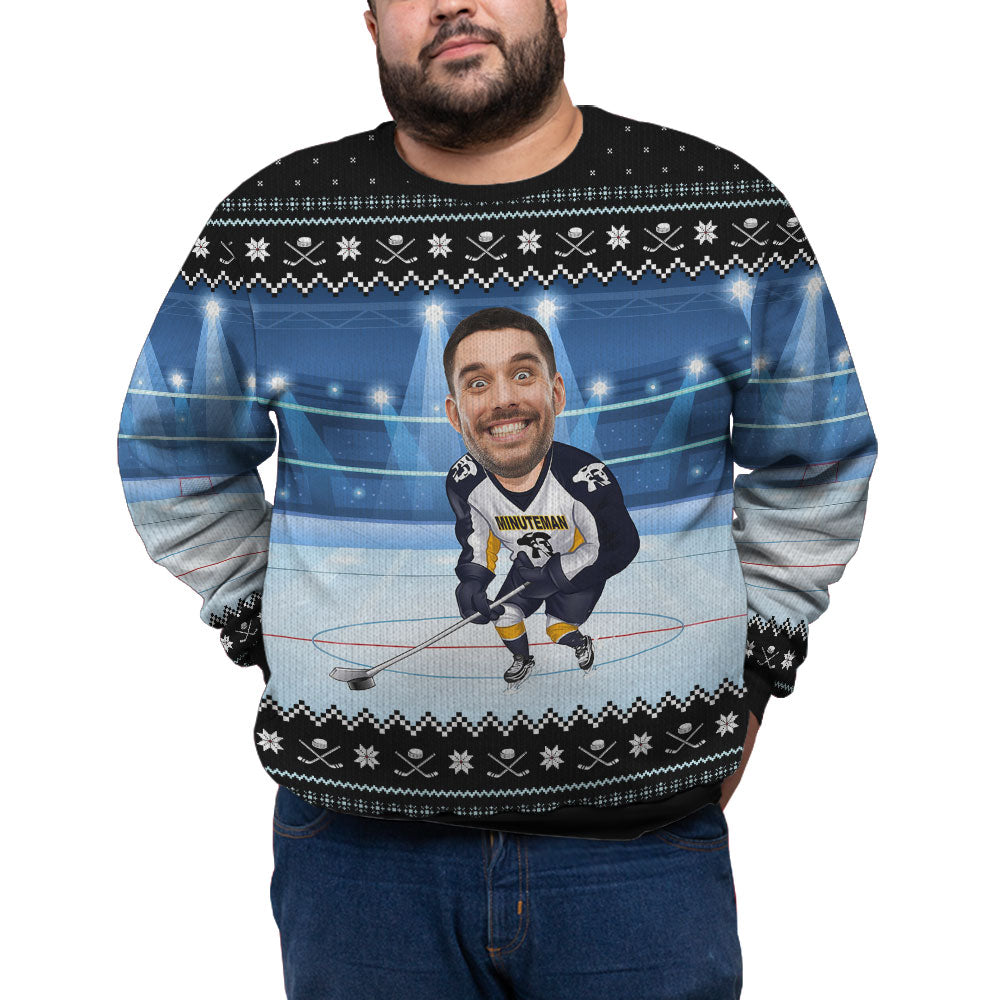 Custom Face Hockey Player Plus Size Christmas Sweater