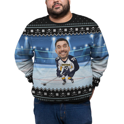 Custom Face Hockey Player Plus Size Christmas Sweater