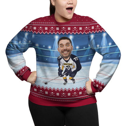 Custom Face Hockey Player Plus Size Christmas Sweater