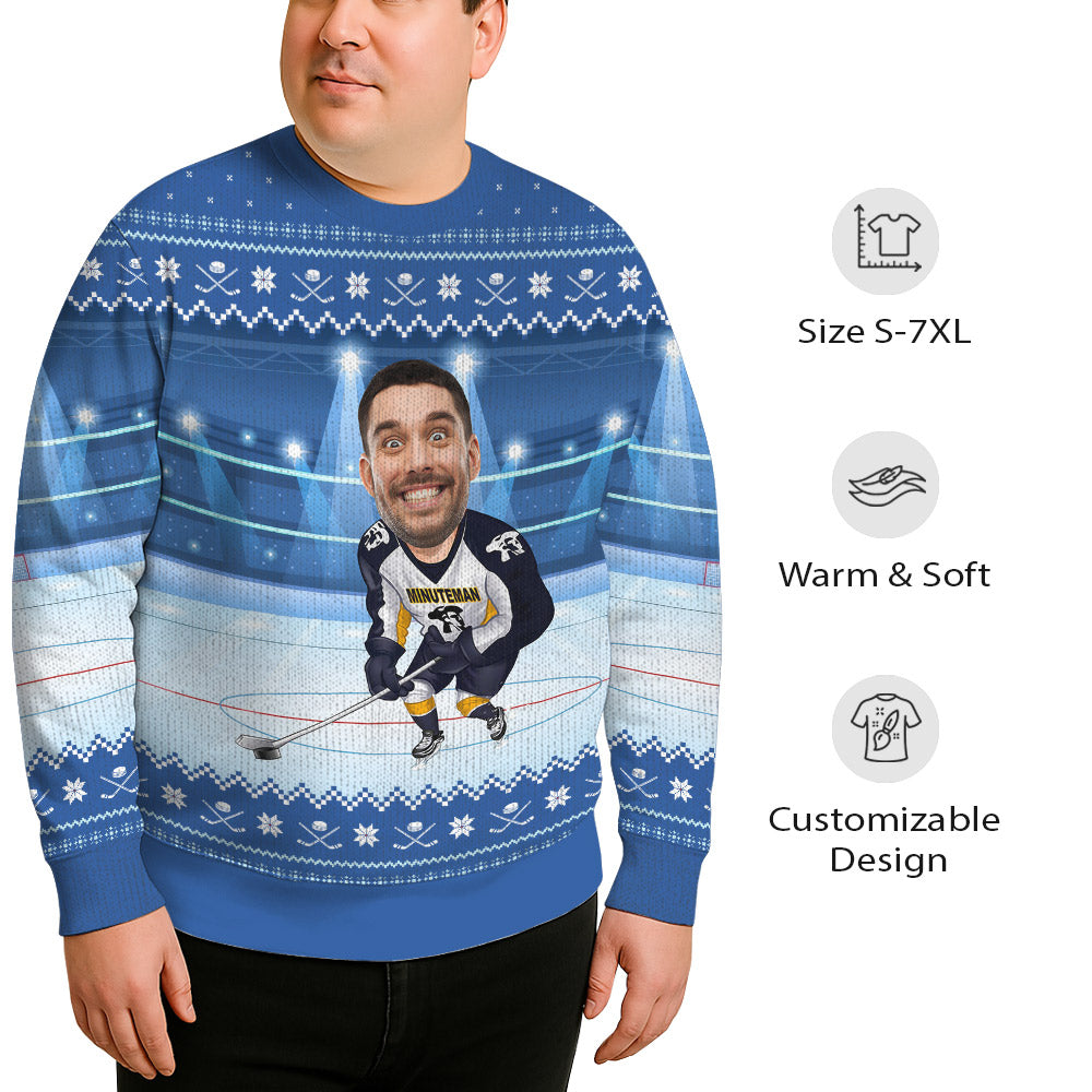 Custom Face Hockey Player Plus Size Christmas Sweater