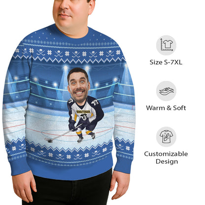 Custom Face Hockey Player Plus Size Christmas Sweater