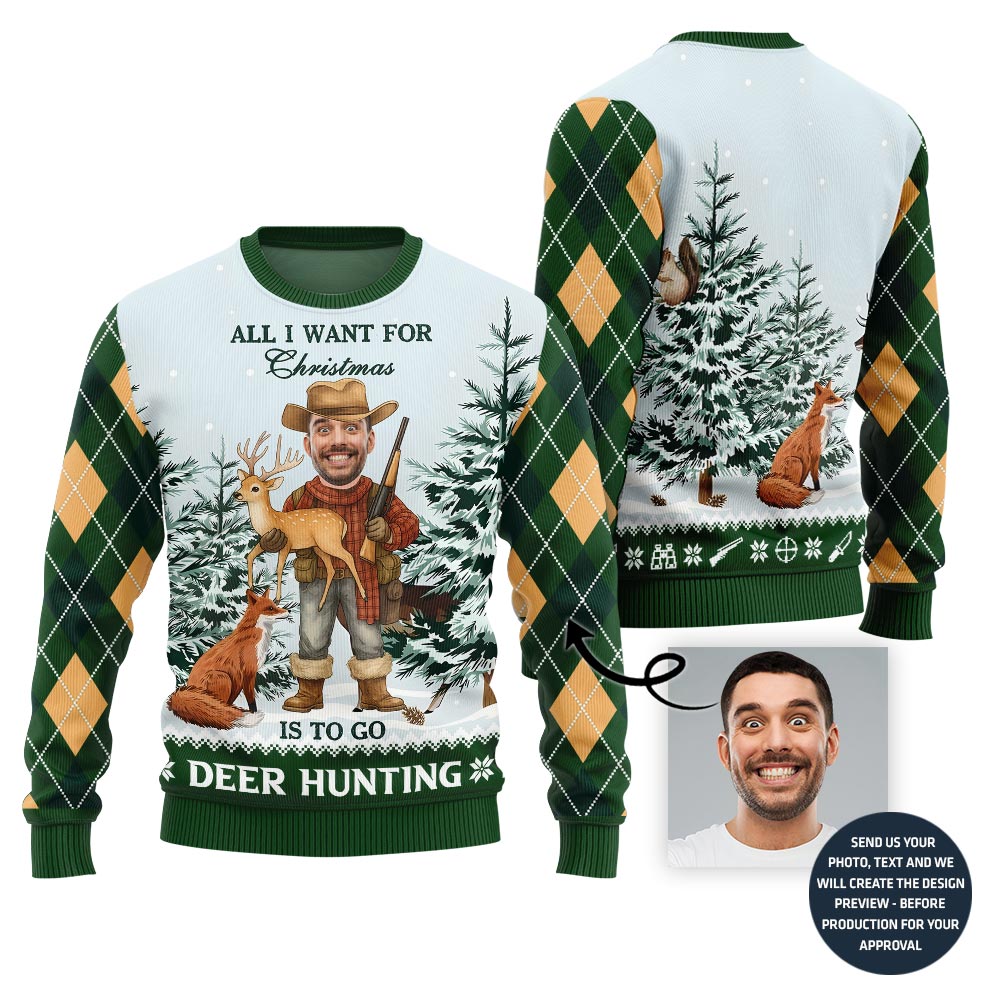 Custom Face Hunting Ugly Christmas Sweater