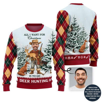 Custom Face Hunting Ugly Christmas Sweater