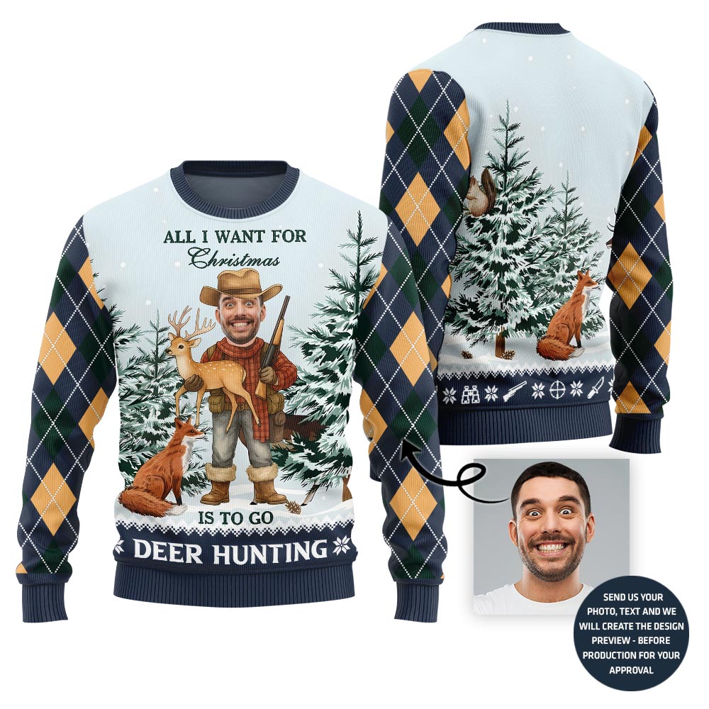 Custom Face Hunting Ugly Christmas Sweater