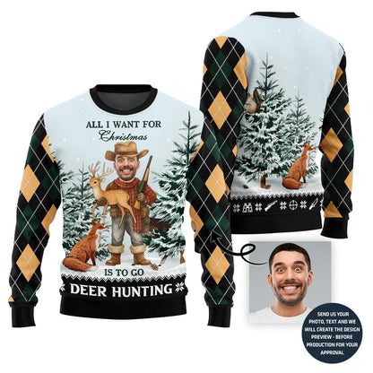 Custom Face Hunting Ugly Christmas Sweater
