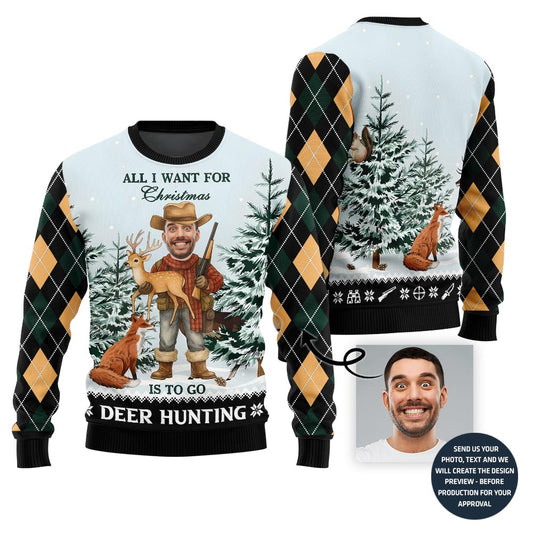 Custom Face Hunting Ugly Christmas Sweater