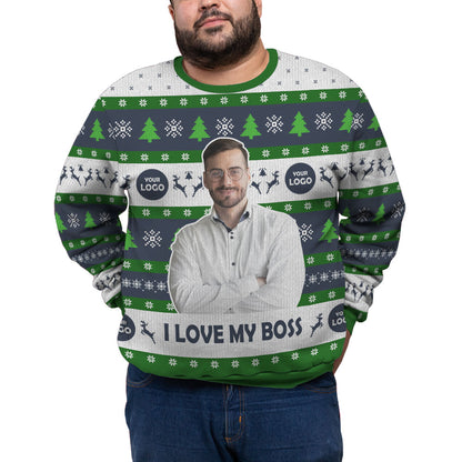 Custom Face I Love My Boss Plus Size Xmas Sweater