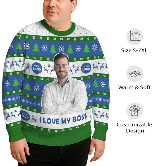 Custom Face I Love My Boss Plus Size Xmas Sweater