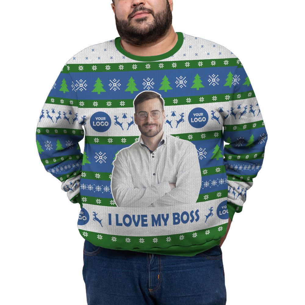 Custom Face I Love My Boss Plus Size Xmas Sweater