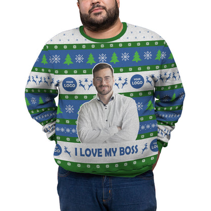 Custom Face I Love My Boss Plus Size Xmas Sweater