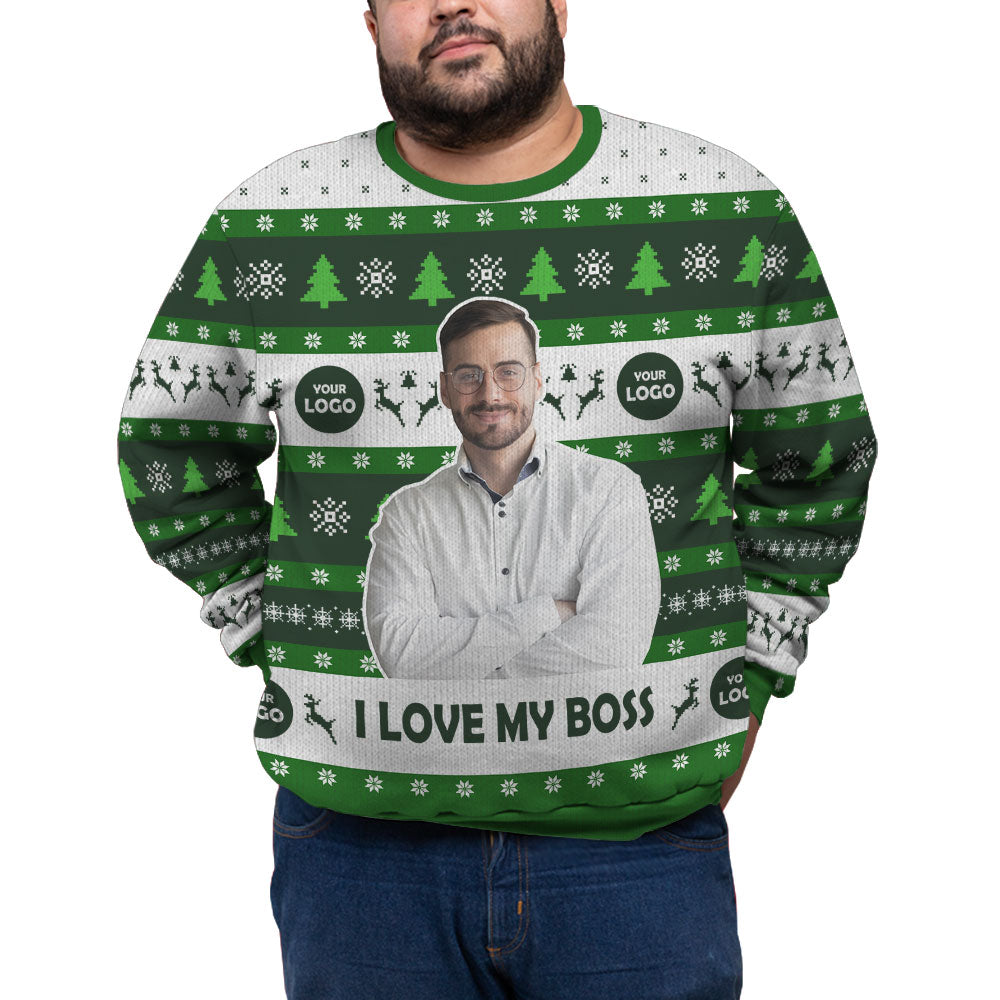 Custom Face I Love My Boss Plus Size Xmas Sweater
