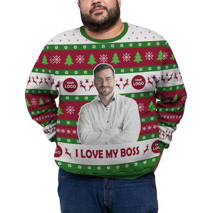 Custom Face I Love My Boss Plus Size Xmas Sweater